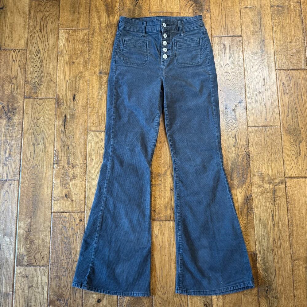 American Eagle Super High Rise Flare Corduroy Pants 0 Button Fly Grey